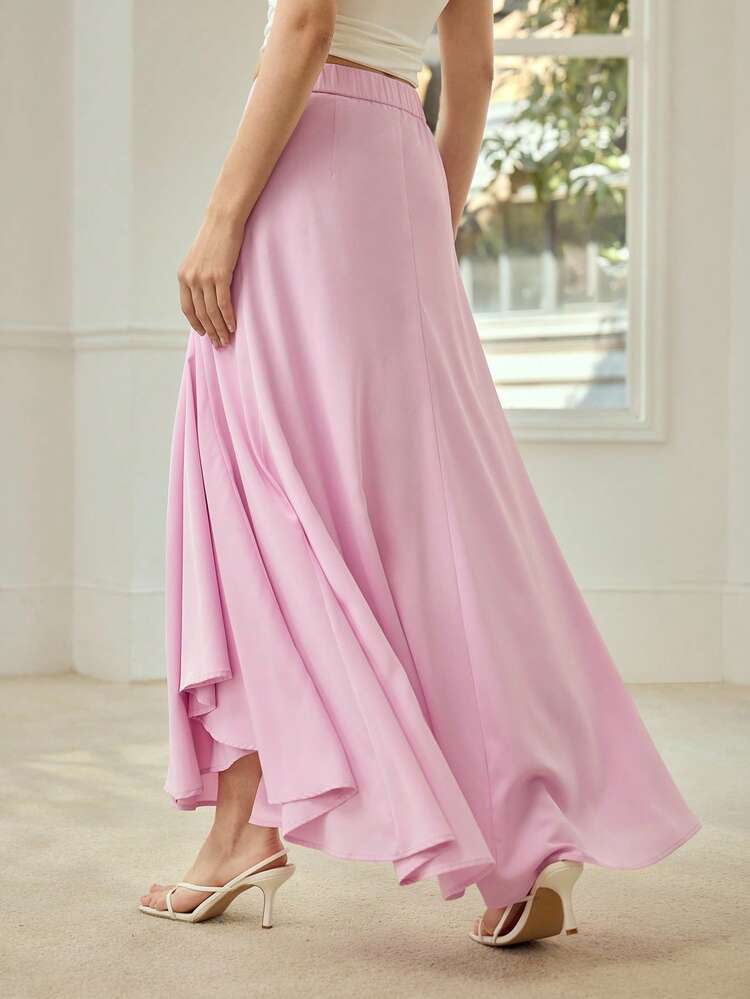 Gonna asimmetrica rosa a pieghe con design a patchwork francese, versatile