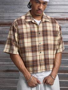 AXEPEAK 男士格子印花十字休闲短袖T恤 - 彩色 - 查看 2