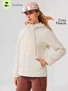 OutZeal Veste d'hiver thermique pour femmes en polaire, manches longues, capuche, zip, poches, idéale pour le camping, la randonnée et les activités de plein air en hiver - Blanc - Voir 1