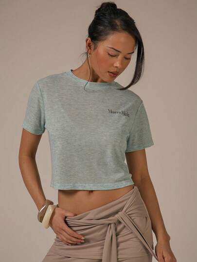 MUSERA Cropped Marl Graphic Tshirt Top Spring Summer Cute Cosy Cottage Core Spring Dew