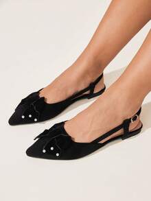 CUCCOO CHICEST Zapatos de moda con diseño de hebilla y decoración de lazo en la punta para mujer - Negro - Ver 4
