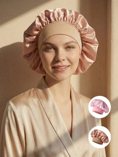 1-Piece Dry Hair Cap, Satin Multi-Pigment Pattern, Soft Elastic Belt With Luster, Home Textile's Is Suitable For Daily Wear At Home