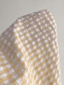 Elamini 女士夏季海滩度假风印花褶皱打结前开襟露背上衣 - 杏色 - 查看 6