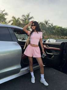 Muchica Pink Knit Fitted Women's Loungewear Set - Pink - View 3