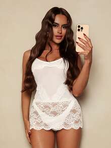 Swim Chiccia 女士蕾丝婚纱沙滩浪漫优雅性感罩衫，白色 - 米色 - 查看 7