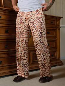 DAZY Spring Floral Print Elastic Waist Long Men's Lounge Pants - Multicolor - View 6