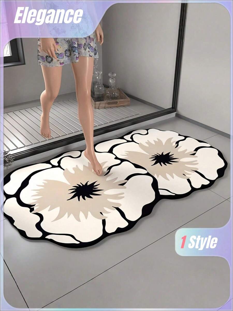 1PC Everyday Comfort, Diatomaceous Earth Non-Slip Bath Mat-Super Absorbent, Quick-Dry, Soft Shower Rug With Strong Adhesion, Easy To Clean.Bathroom Floor Mat|Floral Pattern Mat|Soft Diatomaceous Earth.Bathroom Rug Carpet Room Decor Bathroom Accessories Back To School Entryway Decor Bathroom Kitchen Decor