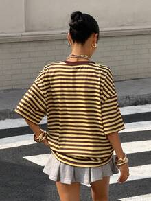 Muchica 大码女式夏季休闲条纹T恤 - 彩色 - 查看 2