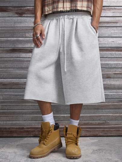 AXEPEAK Men's Casual Solid Color Drawstring Waist Loose Shorts