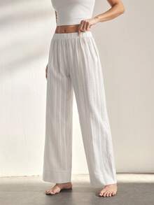Ocili 100% Cotton Natural Comfortable Jacquard Knit Pajama Pants, Homewear Bottom, Chic Autumn Slumber - White - View 3
