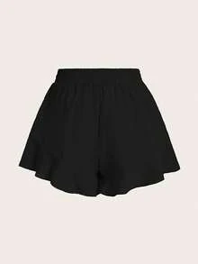 Elaquor Pantalones cortos de talla grande de unicolor con volante francés en el bajo - Burdeos - Ver 4