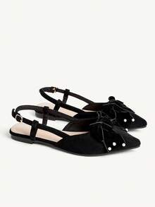 CUCCOO CHICEST Zapatos de moda con diseño de hebilla y decoración de lazo en la punta para mujer - Negro - Ver 9