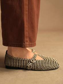 Rosivie Women's Casual Buckle Design Flat Loafers, Versatile For Daily Wear - Black and White - View 6