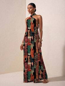 Zivah 2025 Sommar Ny Musik Festival Påsk Mors dag Bröllopssäsong Delta i bröllop Födelsedagsfest Dagligen Casual Semester Kryssning Resa Strand Solbad Viral Elegant Casual Halterneck Rygglös Twist Lösa Vida Benbyxor, Röd - Jumpsuit - Multifärgad - Visa 6