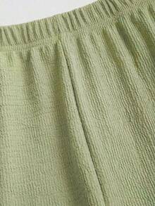 Sweetra 2pcs Minimalist Commuter Knit Textured Comfortable Casual Metal Buckle Decor Women Set, Autumn - Green - View 4