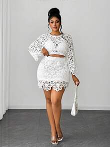 Maweii 女士优雅镂空蕾丝A字荷叶边半身裙，适合春夏户外穿着 - 白色 - 查看 4