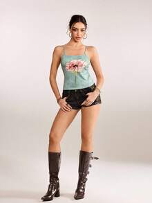 plantica 休闲性感都市现代简约Y2K亚文化时尚女式印花露脐吊带背心，适合音乐节、日常、度假、约会、派对、春夏等场合。 - 彩色 - 查看 5