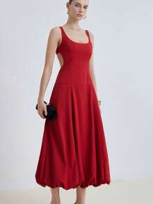 Aveloria Modichic 时尚露背性感圆领灯笼裙摆中长连衣裙 - 紅色 - 查看 5