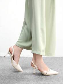 CUCCOO BIZCHIC Pointed Toe Stiletto Heel Beige Backstrap Women's Pumps, Slingback Dress Shoes For Daily Commute, Work, Party - Beige - View 3