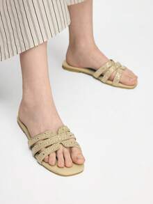 Mnmlis Dép lê thời trang nữ đa năng giúp thon gọn vóc dáng - Màu be - Xem 9