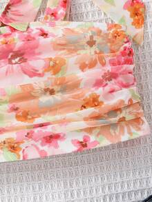 SHEIN Áo hai dây xếp ly họa tiết hoa nhí cho bé gái - Nhiều màu - Xem 3