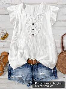 Linhara Plus Size Women Embroidered Floral Cap Sleeve Blouse - White - View 7