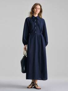 Ontre 2026春夏新款女士梭织连衣裙，系带设计，A字廓形，宽松版型，藏蓝色，适合情人节、婚礼季、节日庆典、独立日、都市时尚、简约风、通勤等场合。 - 藏蓝色 - 查看 5