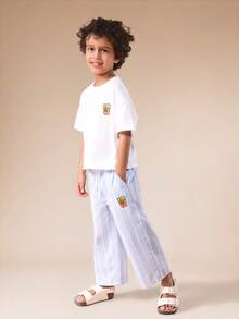 SUMWON Boys Casual French Fries Character Print T-Shirt And Striped Pajama Pants Co-Ord Set Summer Outfit With Short Sleeves - Blue - View 1