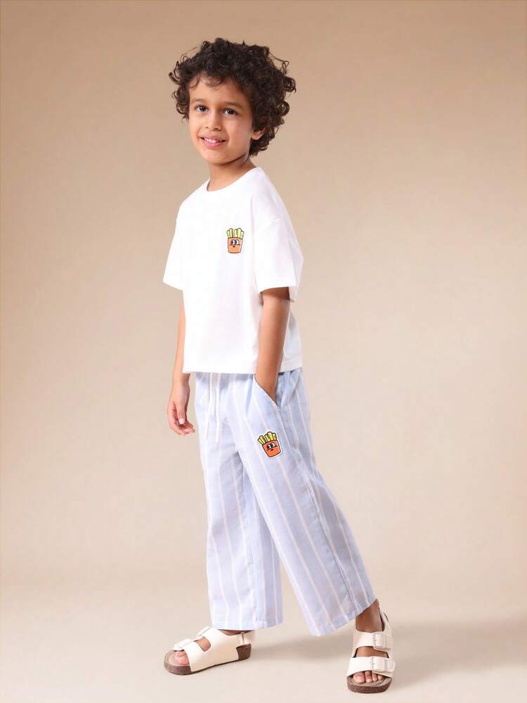 감자튀김 캐릭터 티셔츠와 줄무늬 바지 세트