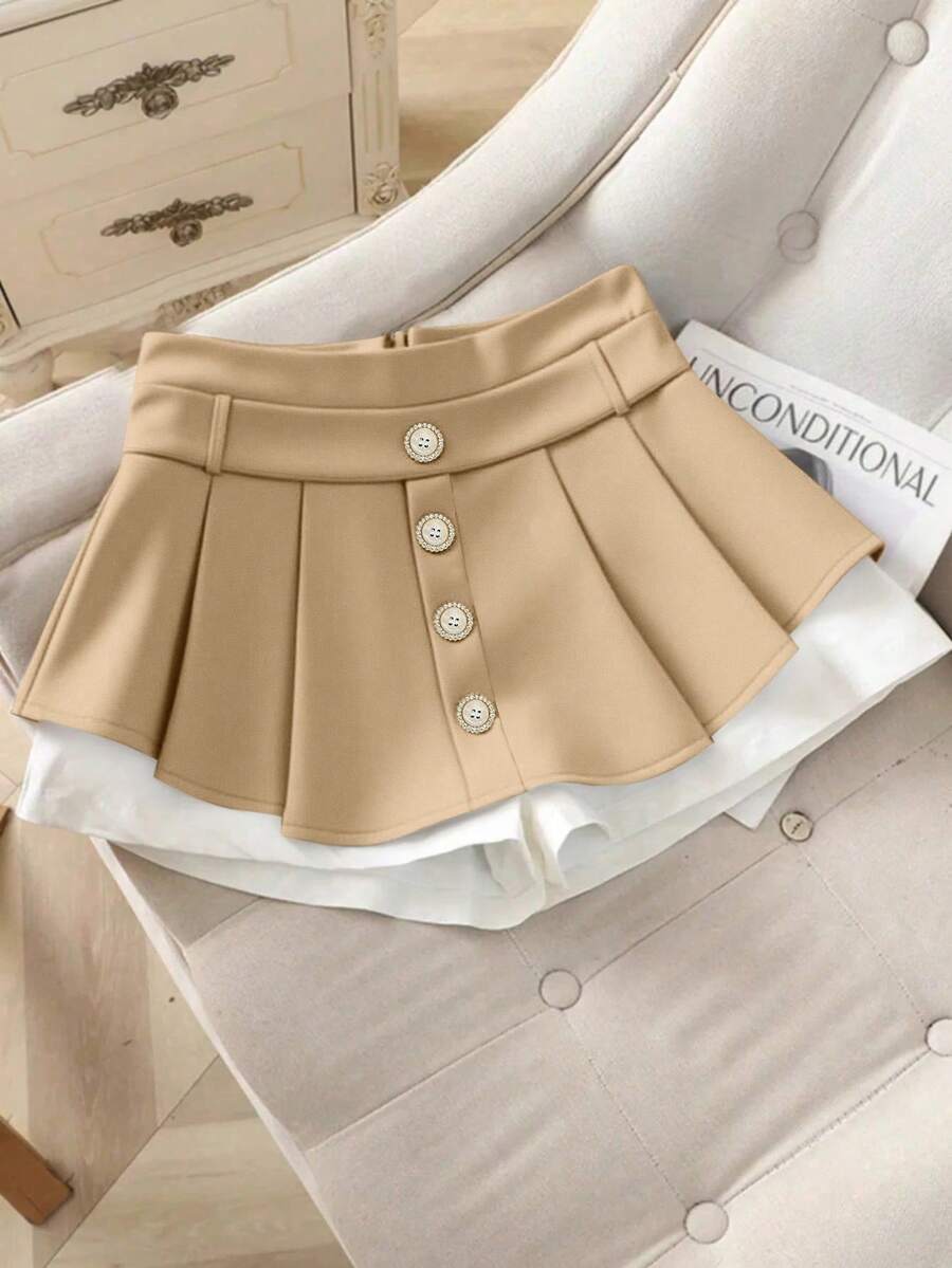 GlowEve New Summer High Waist Slimming Contrast Color Button A-Line Shorts - Multicolor - View 1