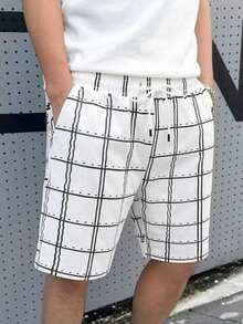 Manfinity RSRT Men's Summer Beach Style Printed Drawstring Waist Slant Pocket Loose Beach Shorts - White - View 5