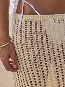 Aralina 2 Piece Set Crochet Summer Spring Swim Vacation Beach One Shoulder Top Assymetric Tube Maxi Skirt Sheer Sexy Two Piece Set - Yellow - View 5