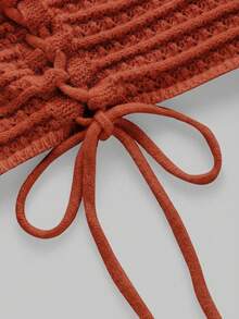 ROMWE Hippie Spring /Summer Plus Size Summer Vacation Sun Embroidery Halter Knit Top - Orange - View 3
