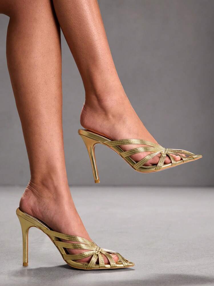 CUCCOO SZL Champagne Color Rhinestone Embellished Mesh High Heel Sandals Valentine's Day Spring Shoes Prom Heels Summer Shoes