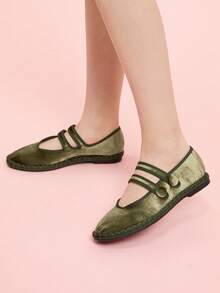 CUCCOO DOLLMOD Women's Casual Versatile Commute Buckle Flats Spring Shoes - Army Green - View 10