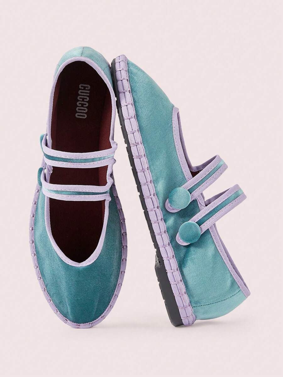 CUCCOO DOLLMOD Women's Fashionable Versatile Casual Commuter Contrast Trim Flats Spring Shoes - Ice Water - View 1
