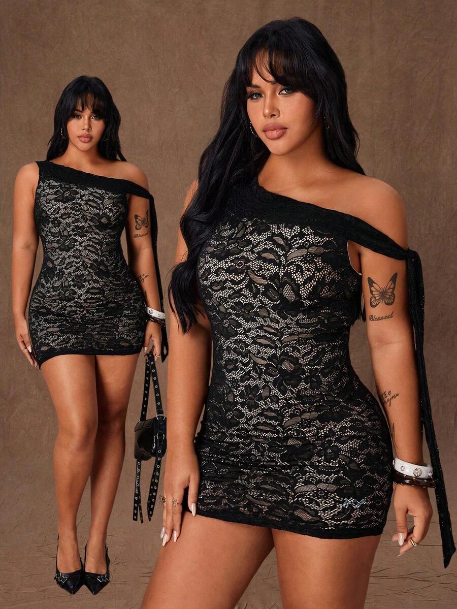 Rustia New Fashionable Sexy Lace Tie-Up Dress - Black - View 1