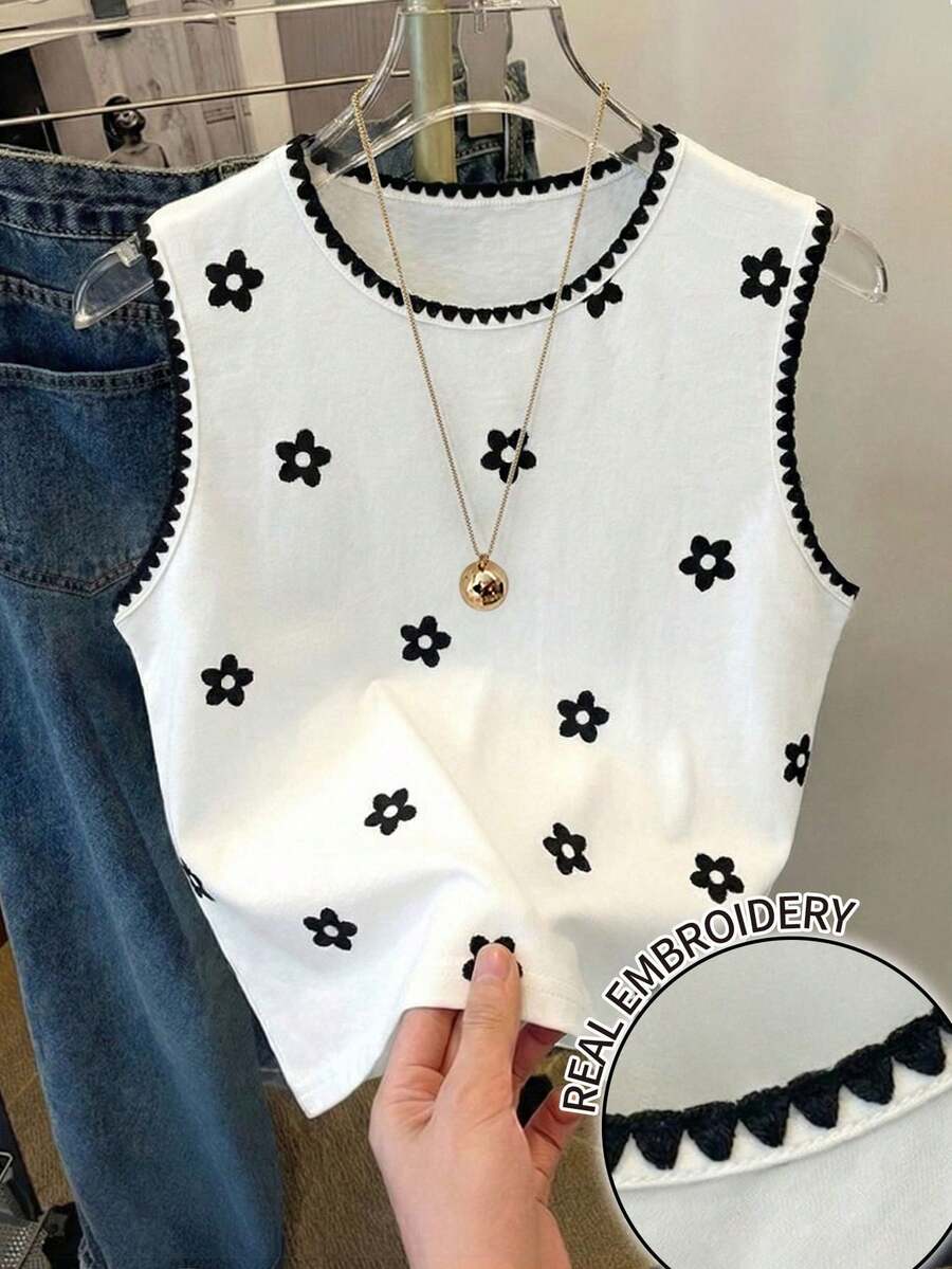 Resyla Áo hai dây nữ họa tiết hoa thêu hình vỏ sò, đa năng và thời trang, dễ thương cho việc đi làm và đi học. - Nhiều màu - Xem 1