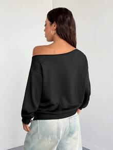 StreetHx Petite Women's Fashion Metal Decor Black Sweatshirt ,Petite Women - Black - View 2