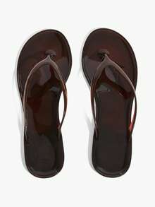 Grefit 女士圆头平底休闲度假简约棕色女士平底凉鞋人字拖 - 棕色 - 查看 4