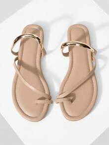 Mnmlis Sandal đế bằng thoải mái, kiểu xỏ ngón dành cho nữ. - Màu be - Xem 2