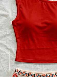 Soleia 休闲简约度假波西米亚风优雅浪漫复古印花图案，音乐节、海滩、度假套装，女士夏季外出斜肩上衣和短裤套装 - 彩色 - 查看 5