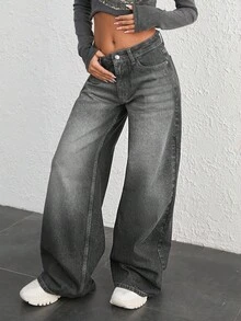 CasuGlow WOMEN WIDE LEG LOW WAIST JEANS Y2K STREET STYLE - Light Grey - View 7