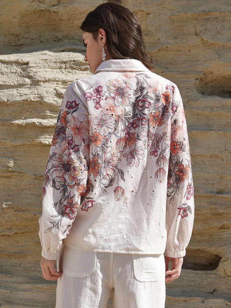 Spring/Summer Ditsy Floral Elegant Long Sleeve Shirt For Women, Casual Design Suitable For Commuting, Weddings, Valentine's Day Business Casual Woman