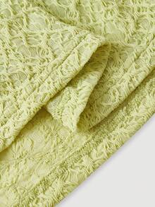 SHEIN MOD Đầm ngắn cổ yếm xếp ly, màu trơn, có họa tiết dành cho nữ - màu xanh lá - Xem 5