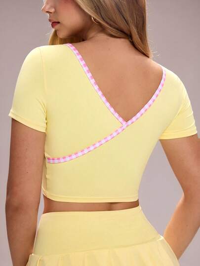 Sovereign Charm 女士短款运动户外短袖交叉露背运动T恤