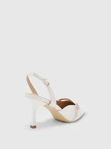 CUCCOO BIZCHIC Pointed Toe Stiletto Heel Beige Backstrap Women's Pumps, Slingback Dress Shoes For Daily Commute, Work, Party - Beige - View 9