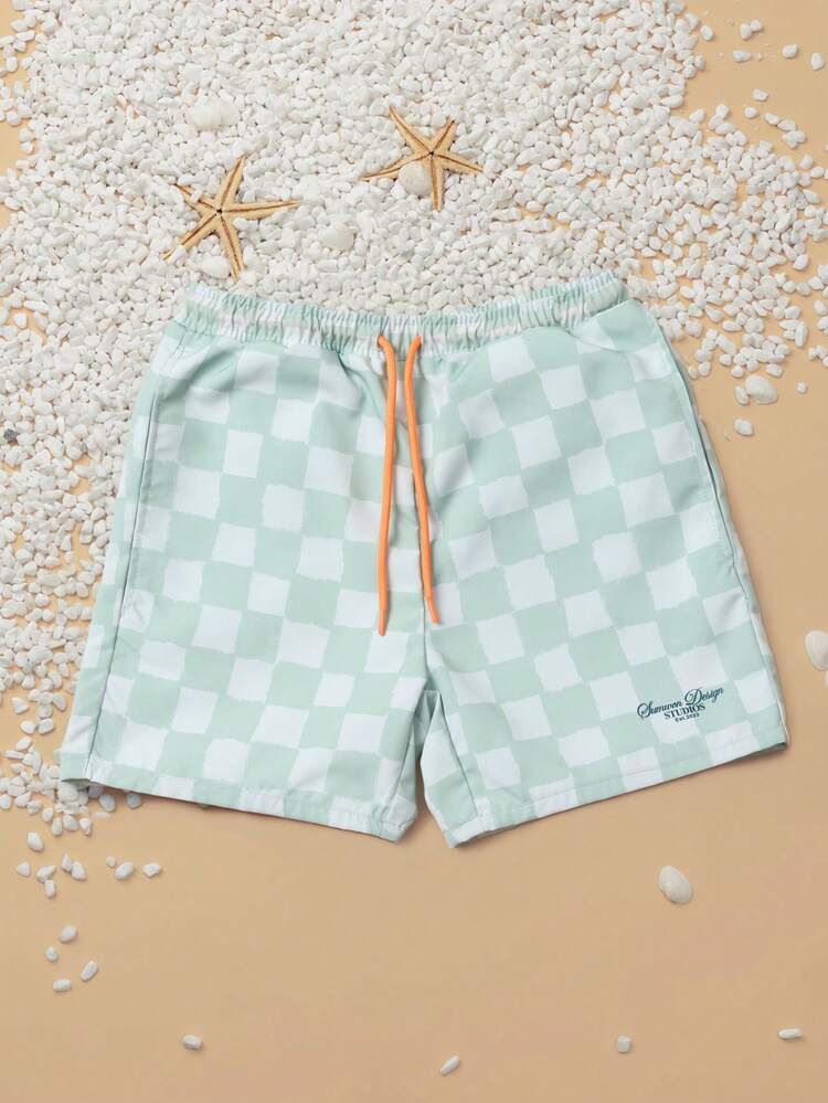 Calções de banho xadrez com cordão.