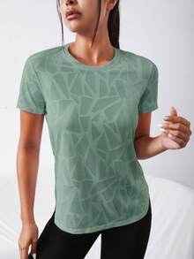 Easithlete Solid Raglan Sleeve Crop Sports Tee Gym Topworkout Tank Top - Mint Green - View 5