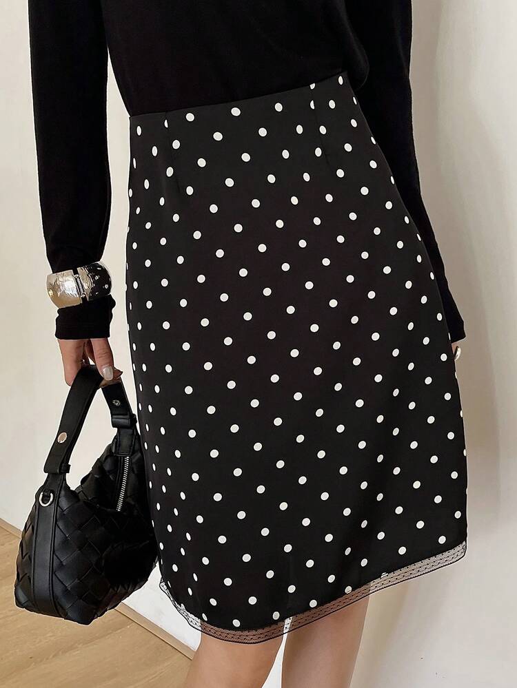 Women's Mesh Patchwork Polka Dot Print Straight Skirt